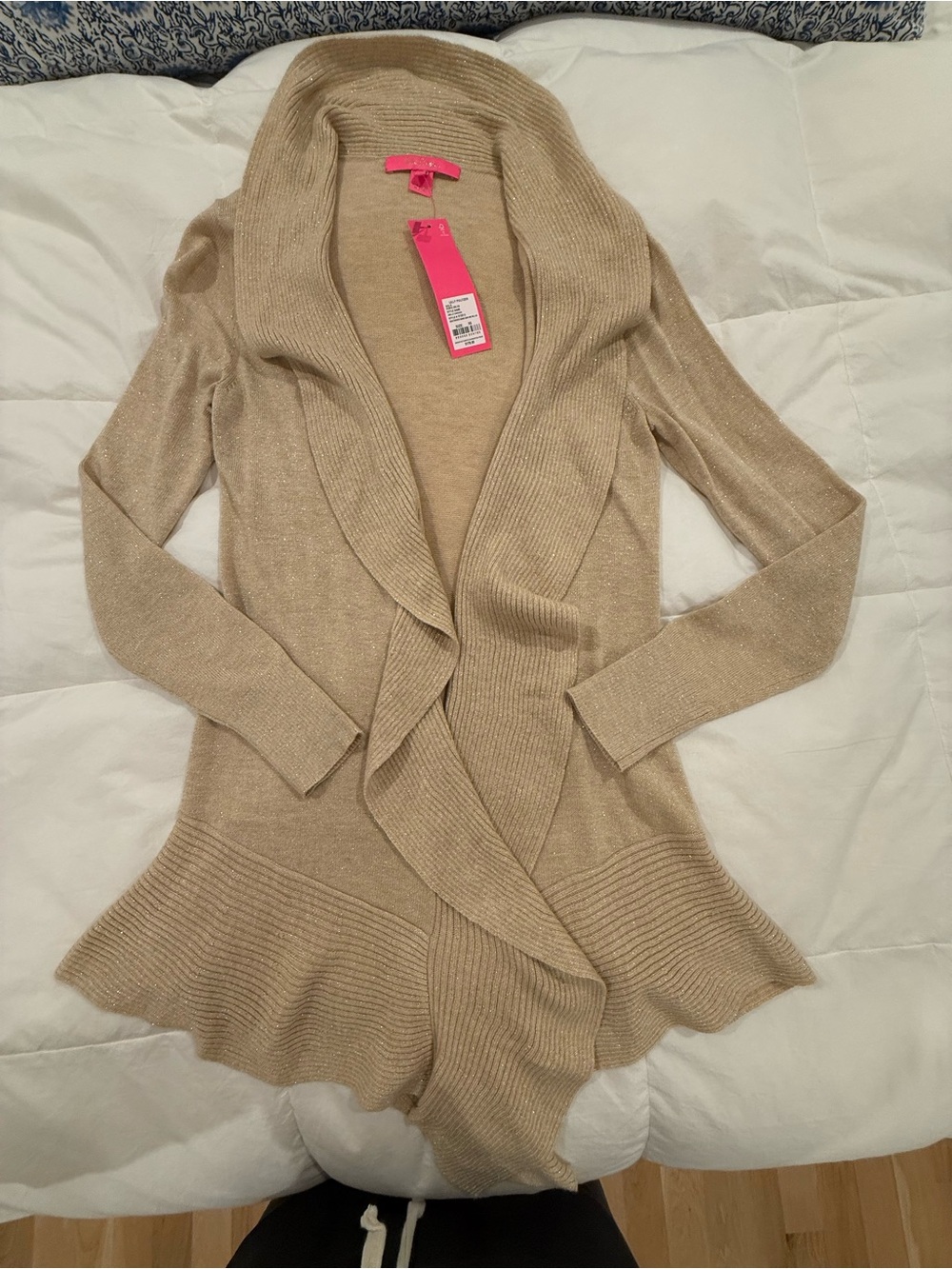 Lilly Pulitzer Shimmery Beige Open-Front Cardigan